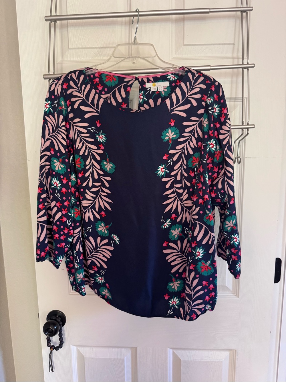 Boden Women’s Navy Floral Blouse with Pink & Teal Botanical Print